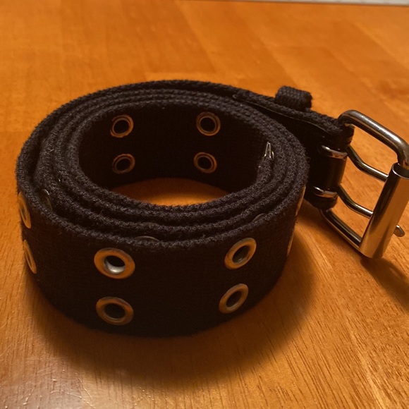 Accessories - Black Canvas Adjustable Belt With 2-row Metal Grommets & Metal Buckle 1.5” wide